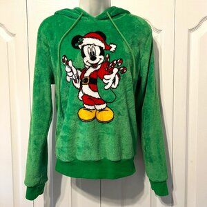 Disney Mickey Mouse Christmas Hooded Fleece Sweater-Small-Candy Canes-Green/Red